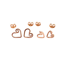 Load image into Gallery viewer, Rose Gold Heart Studs Set for Mother Daughter. 2 Pairs 14k Rose Gold Heart Studs Set. Mother Daughter Rose Gold Heart Earrings. Push Present