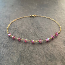 Load image into Gallery viewer, Pink Anklet. Swarovski Crystal Aurora Borealis Pink Ankle Bracelet. Genuine 14k Gold Filled Anklet.