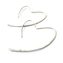 Load image into Gallery viewer, Heart Hoops. Sterling Silver Hammered Heart Hoop Earrings. 925 Silver Open Heart Earrings. Aziza Jewelry