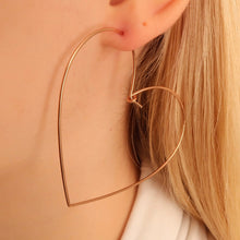 Load image into Gallery viewer, Heart Earrings. 14k Gold Heart Large Hoop Earrings. 2.5 inch Open Hoops by Aziza Jewelry