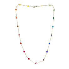 Load image into Gallery viewer, Rainbow Necklace. Multi color Swarovski Crystal Necklace Sterling Silver or 14k Gold Colorful Necklace. Aziza Jewelry