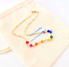 Load image into Gallery viewer, Rainbow Anklet. Ankle Bracelet. Swarovski Crystal Genuine 14k Gold Filled Anklet.