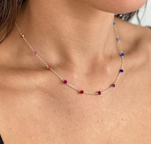 Load image into Gallery viewer, Rainbow Necklace. Multi color Swarovski Crystal Necklace Sterling Silver or 14k Gold Colorful Necklace. Aziza Jewelry