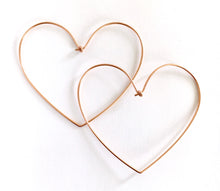 Load image into Gallery viewer, Heart Earrings. 14k Gold Heart Large Hoop Earrings. 2.5 inch Open Hoops by Aziza Jewelry