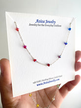 Load image into Gallery viewer, Rainbow Necklace. Multi color Swarovski Crystal Necklace Sterling Silver or 14k Gold Colorful Necklace. Aziza Jewelry