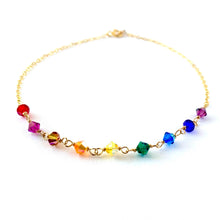 Load image into Gallery viewer, Rainbow Anklet. Ankle Bracelet. Swarovski Crystal Genuine 14k Gold Filled Anklet.