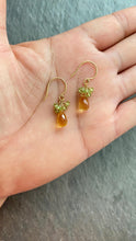 Load image into Gallery viewer, Citrine and Peridot Earrings. Genuine Citrine Gemstone Earrings. Yellow and green sterling silver or 14k gold filled. 1.25 inches