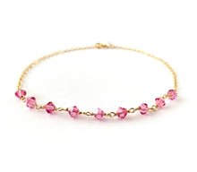Load image into Gallery viewer, Pink Anklet. Swarovski Crystal Aurora Borealis Pink Ankle Bracelet. Genuine 14k Gold Filled Anklet.