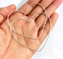 Load image into Gallery viewer, Heart Earrings. 14k Gold Heart Large Hoop Earrings. 2.5 inch Open Hoops by Aziza Jewelry