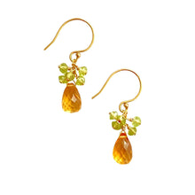 Load image into Gallery viewer, Citrine and Peridot Earrings. Genuine Citrine Gemstone Earrings. Yellow and green sterling silver or 14k gold filled. 1.25 inches