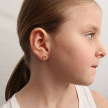 Load image into Gallery viewer, Rose Gold Heart Studs Set for Mother Daughter. 2 Pairs 14k Rose Gold Heart Studs Set. Mother Daughter Rose Gold Heart Earrings. Push Present