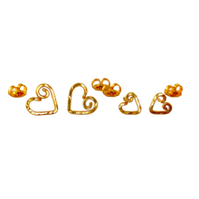 Load image into Gallery viewer, Mother Daughter Gold Earrings. 2 Pairs 14k Gold Heart Studs Set in Medium, Small. Push Present. Valentines Day
