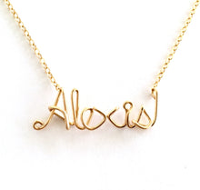 Load image into Gallery viewer, 14k Gold Filled Name Necklace. Personalized Gold Name Necklace. Custom Script Name Necklace. Calligraphy Name Necklace. Aziza Jewelry
