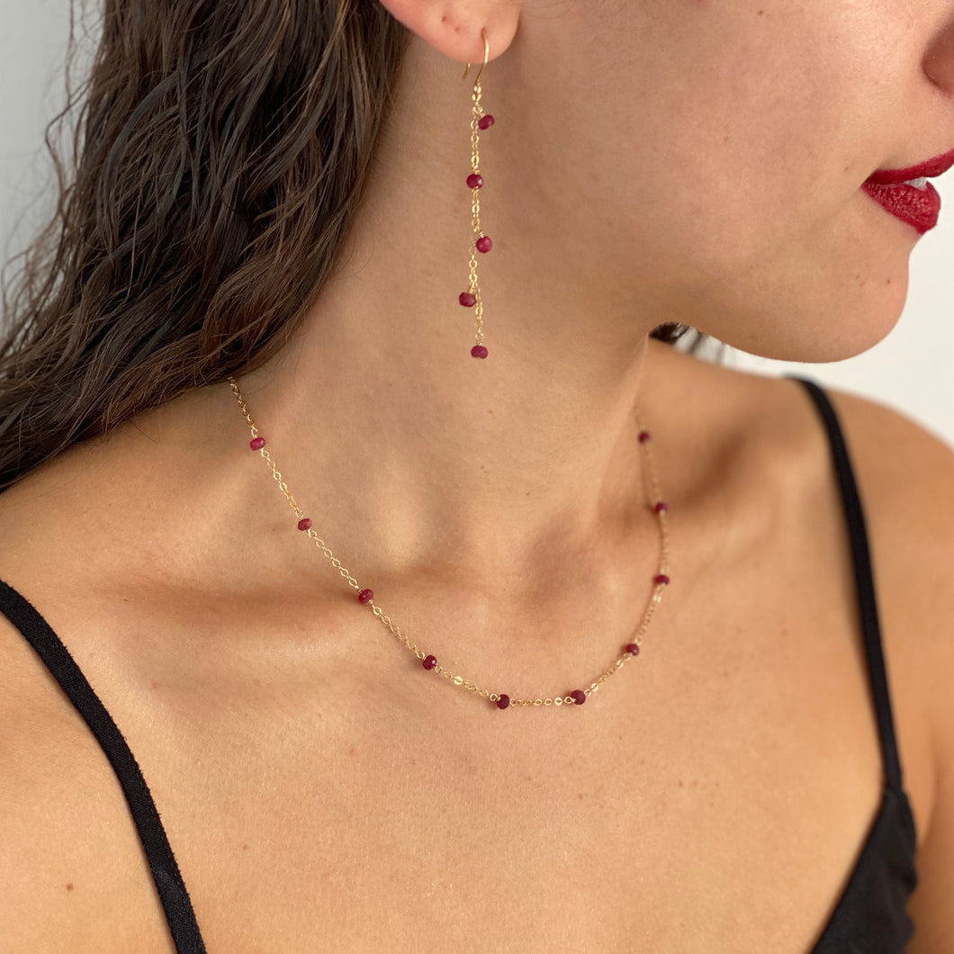 Red Ruby Necklace. Genuine Ruby and Chain Necklace. AzizaJewelry.
