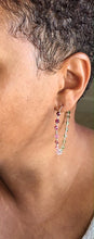 Load image into Gallery viewer, Watermelon Tourmaline Hoop Earrings - Large Sterling Silver Multi Color Gemstone Hoops. 2.5 inch diameter
