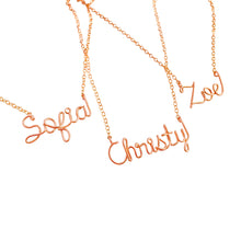 Load image into Gallery viewer, Child Name Necklace. Kids Name Necklace. 14k Rose Gold Fill Custom Girls Kids Necklace. 14k Rose Gold Fill Child Name Necklace
