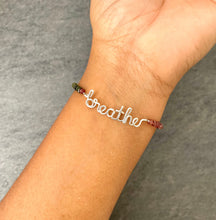 Load image into Gallery viewer, Silver breathe Bracelet with birthstones. Sterling Silver breathe bracelet with Genuine Watermelon Tourmaline Gemstones. Aziza Jewelry
