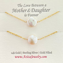Load image into Gallery viewer, Mother Daughter Pearl Necklaces. Gold Mommy Necklace and Heart Necklace Set. Sterling Silver or Gold
