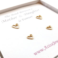 Load image into Gallery viewer, Mother Daughter Gold Heart Studs Set. 2 Pairs 14k Gold Heart Earrings Gift Set. Mommy and Me. Push Present. Mom to Be
