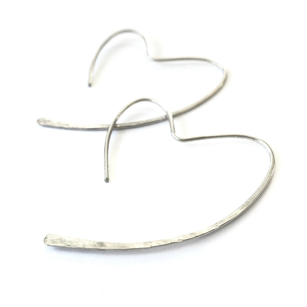 Heart Hoops. Sterling Silver Hammered Heart Hoop Earrings. 925 Silver Open Heart Earrings. Aziza Jewelry