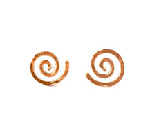 Load image into Gallery viewer, Rose Gold Earrings. 14k Rose Gold Hand Hammered Spiral Studs. Swirly Sun Stud Post Earrings. Small Girl Studs.
