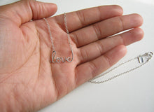 Load image into Gallery viewer, Gold love Necklace. 14k Gold Fill Cursive Script Love necklace

