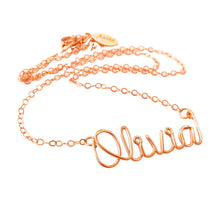 Load image into Gallery viewer, Name Necklace. 14k Solid Rose Gold Custom Personalized Name Necklace. Wire Name Necklace. 14k Rose Gold Script Name Necklace.
