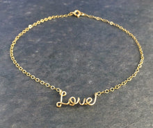 Load image into Gallery viewer, Love Anklet. Sterling Silver Cute Petite Tiny Word Ankle Bracelet. Personalized Delicate Feminine Jewelry Personalized Gift.
