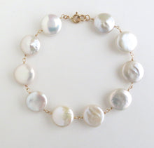 Load image into Gallery viewer, Textured Pearl Bracelet. Off White Coin Pearl Bracelet. Wedding Day Pearl Bracelet.
