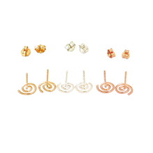 Load image into Gallery viewer, Spiral Earrings. Hand Hammered Spiral Studs. Round Flat Swirl Stud Post Earrings. Small Baby Girl Gift
