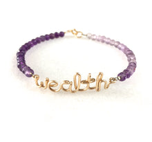 Load image into Gallery viewer, Wealth Bracelet. Natural Purple Amethyst Gemstones Bracelet. 14k Gold Filled Abundance Bracelet. Purple Ombre Crystal Jewelry
