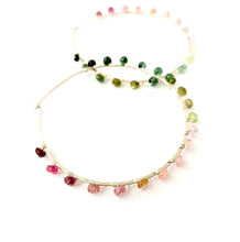 Load image into Gallery viewer, Watermelon Tourmaline Hoop Earrings - Large Sterling Silver Multi Color Gemstone Hoops. 2.5 inch diameter

