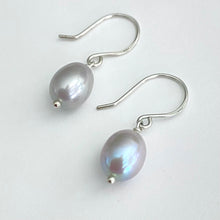 Load image into Gallery viewer, Gray Oval Freshwater Pearl Sterling Silver Handmade Earrings
