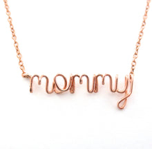 Load image into Gallery viewer, Mommy Necklace. Rose Gold Mom Lowercase Script Mommy Necklace in 14k rose gold filled. Mothers Day Gift. Push Present by Aziza Jewelry
