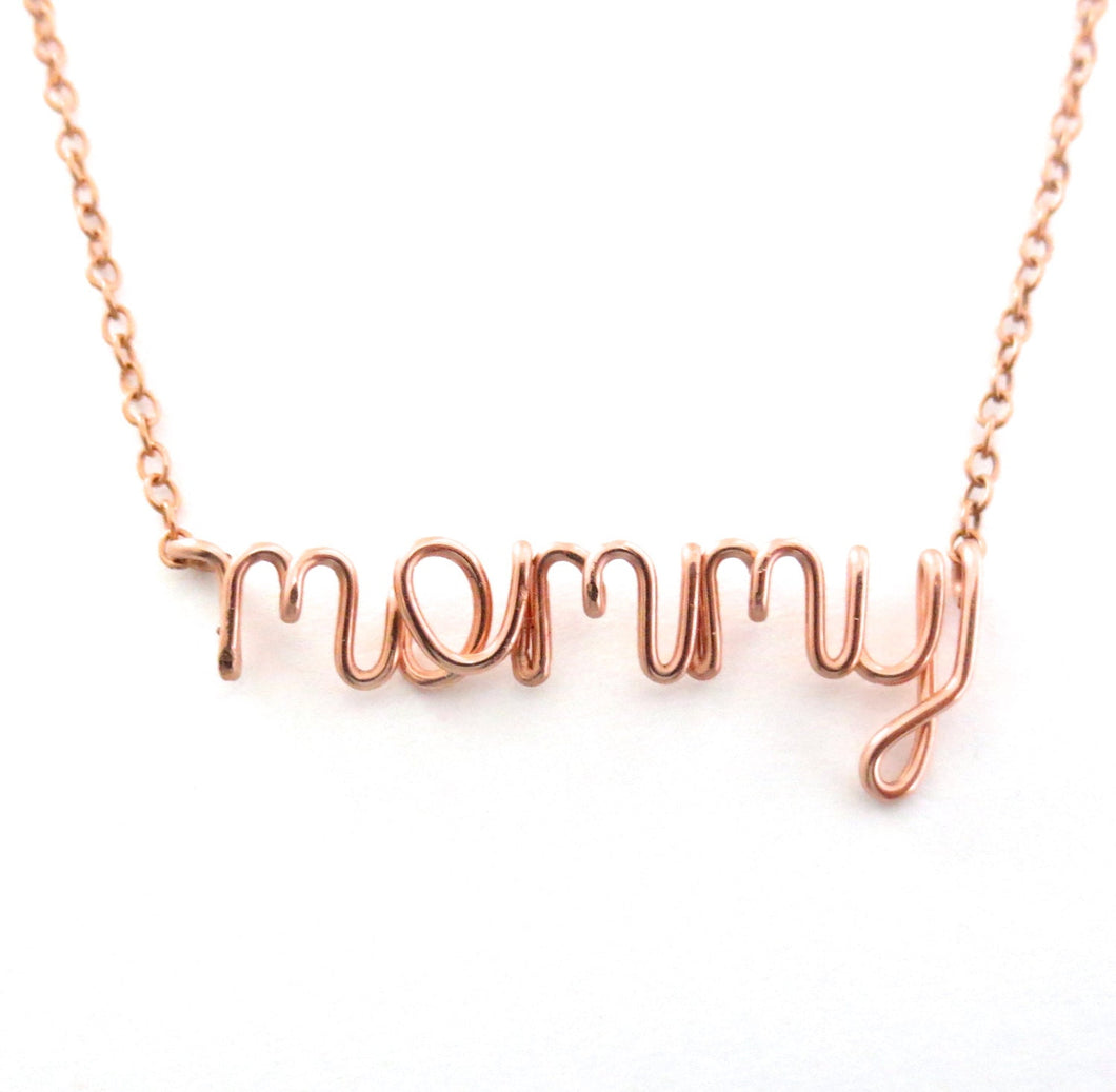 Mommy Necklace. Rose Gold Mom Lowercase Script Mommy Necklace in 14k rose gold filled. Mothers Day Gift. Push Present by Aziza Jewelry