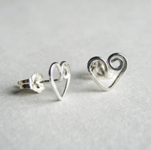 Load image into Gallery viewer, Heart Earrings. Sterling Silver Stud Earrings. Small Sterling Silver Heart Earrings. Teen Girl Gift.
