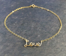 Load image into Gallery viewer, Love Anklet. Gold Filled Love Ankle Bracelet. Cute Petite Tiny Word Ankle Bracelet. Personalized Jewelry Personalized Gift, 14k Gold Anklet
