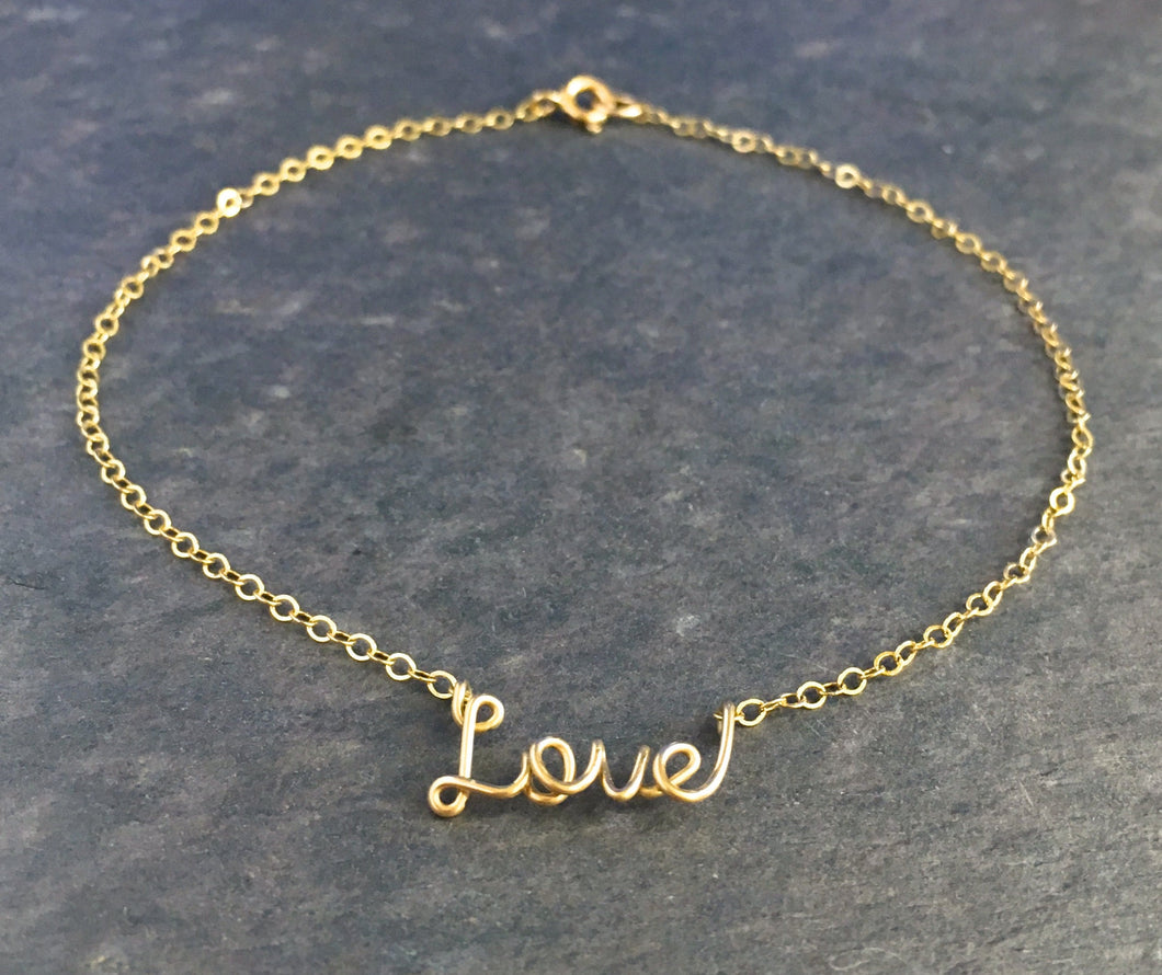Love Anklet. Gold Filled Love Ankle Bracelet. Cute Petite Tiny Word Ankle Bracelet. Personalized Jewelry Personalized Gift, 14k Gold Anklet