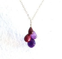 Load image into Gallery viewer, Ruby, Amethyst and Garnet Gemstone Drops Necklace. Real Gemstones. Genuine Gemstone Necklace
