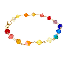 Load image into Gallery viewer, 6mm Rainbow Bracelet. Crystals in Rainbow Colors Bracelet 14k Gold Filled Clasp. Colorful Stacking Bracelet. Chakra Jewelry
