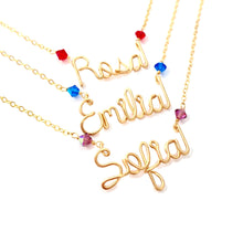 Load image into Gallery viewer, Child Name Necklace. Gold Girls Name Necklace with Swarovski Crystals. Colorful Toddler Girl Teen Girl Gift. Teen Gift Under 100
