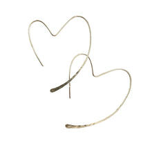 Load image into Gallery viewer, Heart Earrings. Sterling Silver Hammered Heart Hoop Earrings. 925 Silver Open Heart Dangle Earrings. Aziza Jewelry
