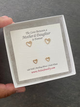 Load image into Gallery viewer, Mother Daughter Gold Heart Studs Set. 2 Pairs 14k Gold Heart Earrings Gift Set. Mommy and Me. Push Present. Mom to Be
