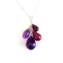 Load image into Gallery viewer, Ruby, Amethyst and Garnet Gemstone Drops Necklace. Real Gemstones. Genuine Gemstone Necklace
