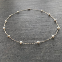 Load image into Gallery viewer, Pearl Chain Necklace. Off White Freshwater Pearl Necklace in Sterling Silver or 14k Gold Filled.
