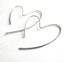 Load image into Gallery viewer, Heart Earrings. Sterling Silver Hammered Heart Hoop Earrings. 925 Silver Open Heart Dangle Earrings. Aziza Jewelry
