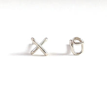 Load image into Gallery viewer, Initial Earrings. Small Sterling Silver Lowercase letter stud alphabet post earrings. Dainty Script Initial Stud Earrings. Girl Gift

