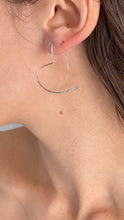 Load image into Gallery viewer, Heart Earrings. Sterling Silver Hammered Heart Hoop Earrings. 925 Silver Open Heart Dangle Earrings. Aziza Jewelry
