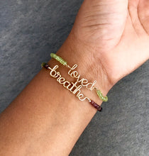 Load image into Gallery viewer, Silver breathe Bracelet with birthstones. Sterling Silver breathe bracelet with Genuine Watermelon Tourmaline Gemstones. Aziza Jewelry
