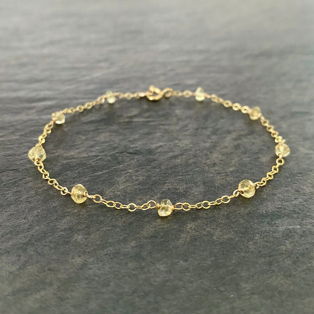 Citrine Bracelet. Gold Chain Yellow Citrine Bracelet. Stacking Gold Bracelet. November Birthstone Bracelet.